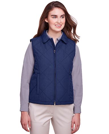 UltraClub UC709W Ladies' Dawson Quilted Hacking Ve in Navy front view