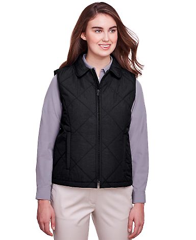 UltraClub UC709W Ladies' Dawson Quilted Hacking Ve in Black front view
