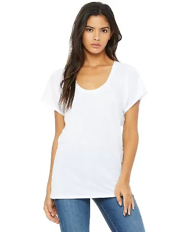 BELLA 8801 Womens Jersey Flowy Shirt in White front view