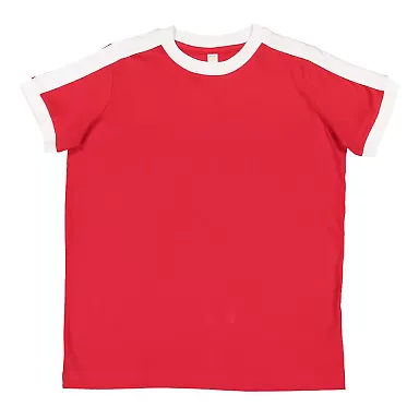 LA T 6132 Youth Retro Ringer Fine Jersey Tee RED/ WHITE front view
