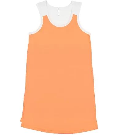 LA T 3523 Women's Fine Jersey Racerback Tank Dress PAPAYA/ WHITE front view