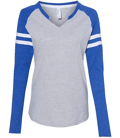 LA T 3534 Women's Fine Jersey Mash Up Long Sleeve  VN HTH/ VN RY/ W front view