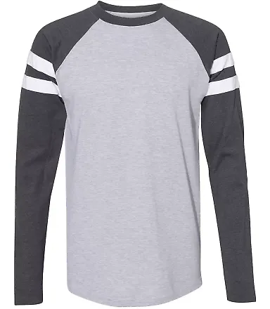 LA T 6934 Fine Jersey Mash Up Long Sleeve Tee VN HTH/ VN NV/ W front view