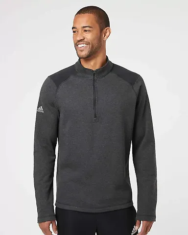 Adidas Golf Clothing A463 Heathered Quarter Zip Pu Black Heather front view