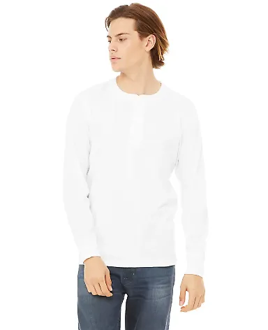 BELLA+CANVAS 3150 Mens Long Sleeve Henley Shirt in White front view