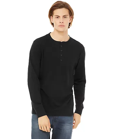 BELLA+CANVAS 3150 Mens Long Sleeve Henley Shirt in Black front view