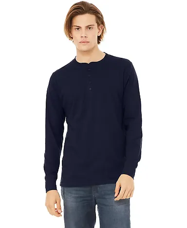BELLA+CANVAS 3150 Mens Long Sleeve Henley Shirt in Navy front view