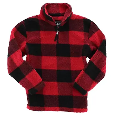 Boxercraft YQ10 Youth Sherpa Quarter-Zip Pullover Red/ Black Buffalo Plaid front view