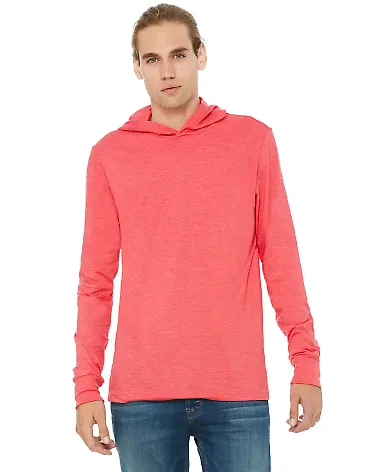 BELLA+CANVAS 3512 Unisex Jersey Hooded T-Shirt in Heather red front view