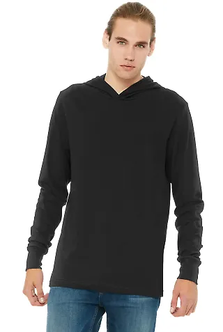 BELLA+CANVAS 3512 Unisex Jersey Hooded T-Shirt in Black front view