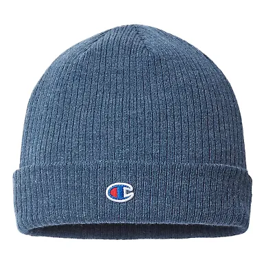 Champion Clothing CS4003 Ribbed Knit Cap in Heather slate blue front view