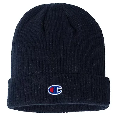 Champion Clothing CS4003 Ribbed Knit Cap in Navy front view