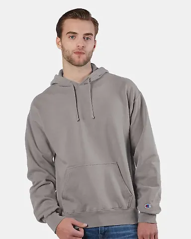 Champion Clothing CD450 Garment Dyed Hooded Sweats Concrete front view