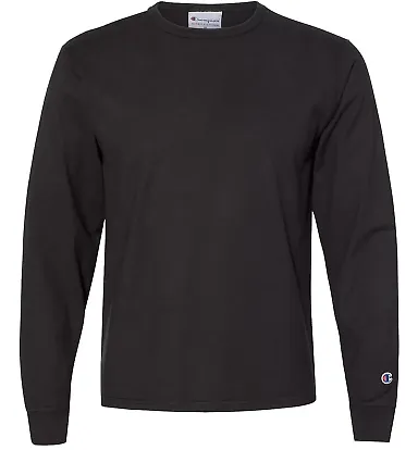 Champion Clothing CD200 Garment Dyed Long Sleeve T Black front view