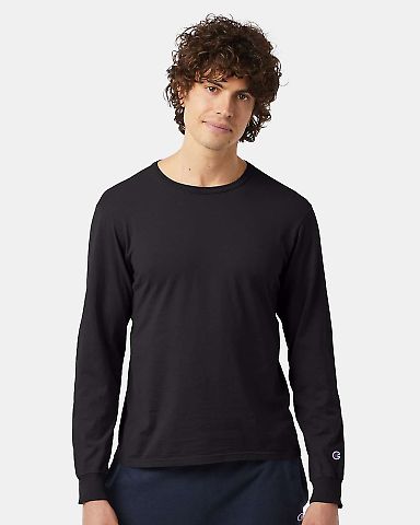 Champion Clothing CD200 Garment Dyed Long Sleeve T in Black front view