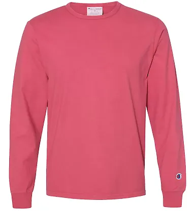 Champion Clothing CD200 Garment Dyed Long Sleeve T Crimson front view