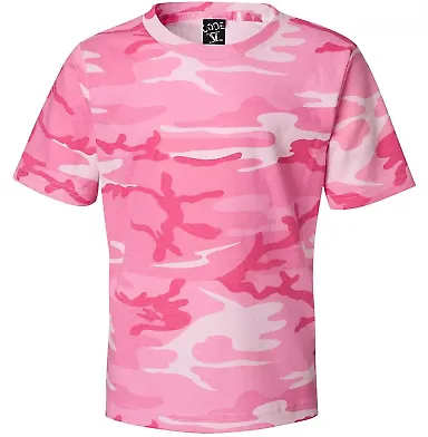 Code V 2207 Youth Camouflage T-Shirt Pink Woodland front view