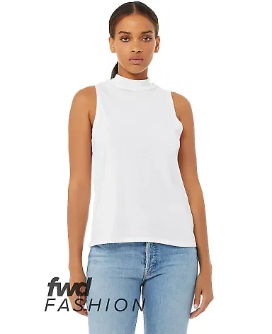 Bella + Canvas 6807 Fast Fashion Women's Mock Neck in Solid wht blend front view