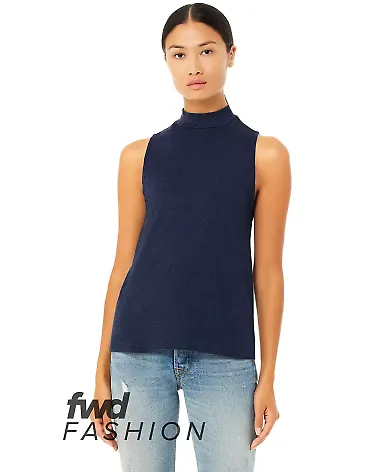 Bella + Canvas 6807 Fast Fashion Women's Mock Neck in Heather navy front view