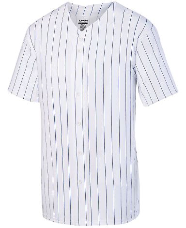 Augusta Sportswear 1686 Youth Pinstripe Full Butto in White/ royal front view