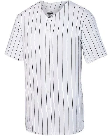 Augusta Sportswear 1686 Youth Pinstripe Full Butto in White/ black front view