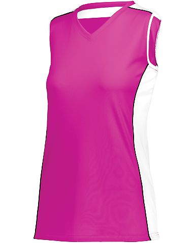 Augusta Sportswear 1676 Women's Paragon Jersey in Power pink/ white/ black front view
