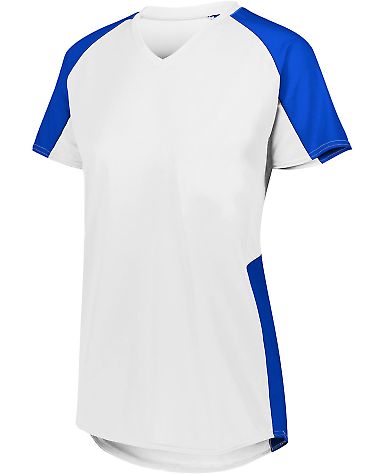 Augusta Sportswear 1523 Girls' Cutter Jersey in White/ royal front view