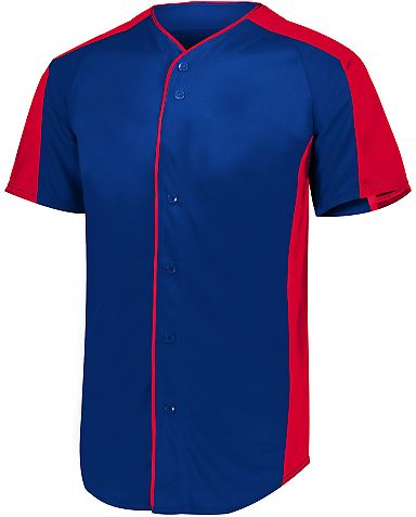 Augusta Sportswear 1655 Full Button Baseball Jerse in Navy/ red front view