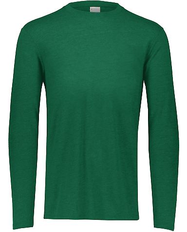 Augusta Sportswear 3075 Triblend Long Sleeve Crewn in Dark green heather front view
