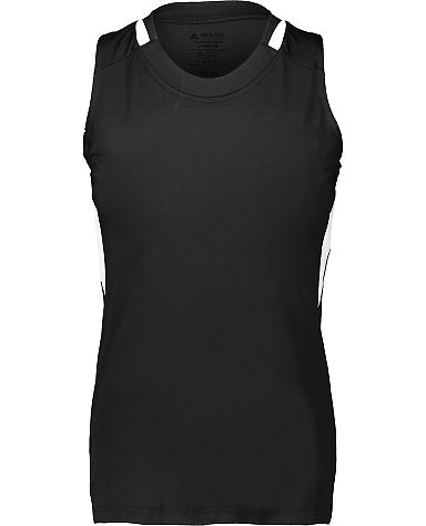 Augusta Sportswear 2437 Girls Crossover Tank Top in Black/ white front view