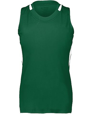 Augusta Sportswear 2437 Girls Crossover Tank Top in Dark green/ white front view