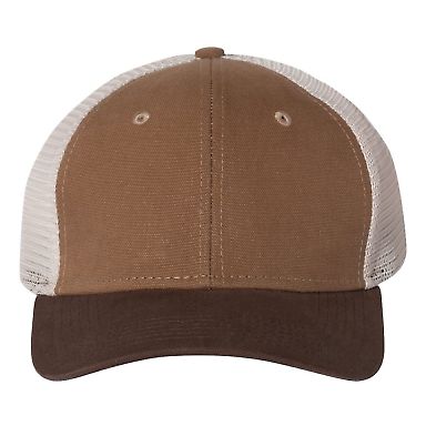 DRI DUCK 3006 Hudson Trucker Cap in Field khaki/ tobacco/ tan front view
