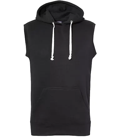 J America 8877 Triblend Sleeveless Hooded Sweatshi Solid Black front view