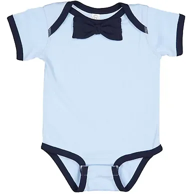 Rabbit Skins 4407 Baby Rib Infant Bow Tie Bodysuit LIGHT BLUE/ NAVY front view