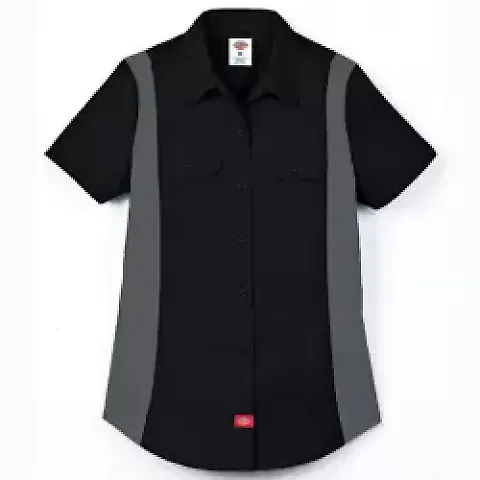 Dickies FS524 Ladies' Industrial Short-Sleeve Colo BLACK/ CHARCOAL front view