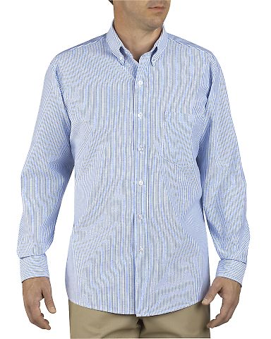 Dickies SS36T Unisex Tall Button-Down Long-Sleeve  BLUE STRIPE front view