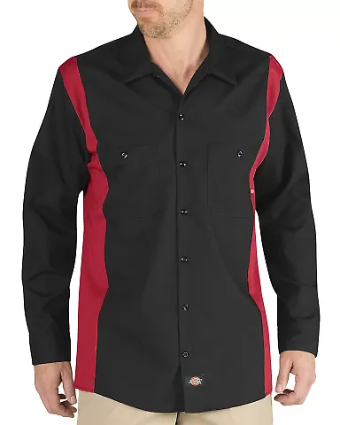 Dickies LL524T 4.5 oz. Industrial Long-Sleeve Colo BLACK/ RED front view