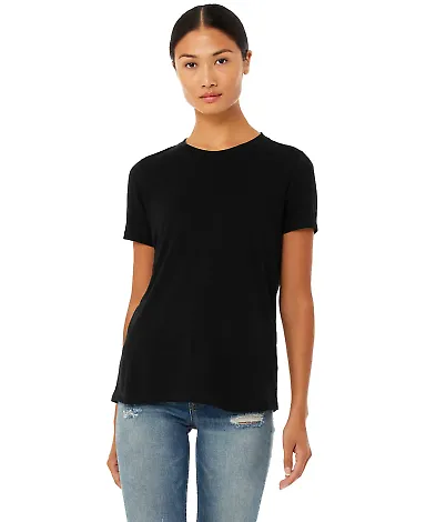 Bella + Canvas 6400CVC Womens relaxed short sleeve in Solid blk blend front view
