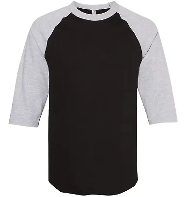 Alstyle 1334 Adult Baseball Tee Black/ Athletic Heather front view