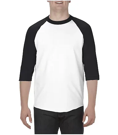 Alstyle 1334 Adult Baseball Tee White/ Black front view