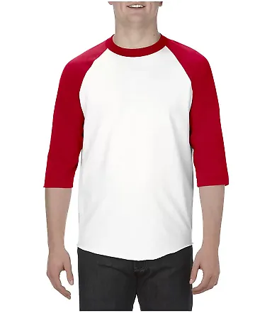 Alstyle 1334 Adult Baseball Tee White/ Red front view