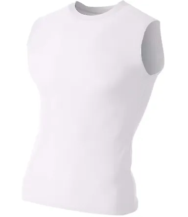 A4 Apparel  Youth Sleeveless Compression Muscle T- WHITE front view