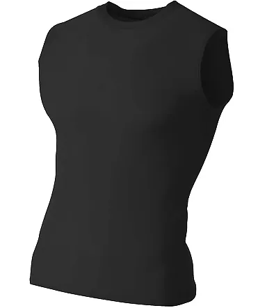 A4 Apparel  Youth Sleeveless Compression Muscle T- BLACK front view