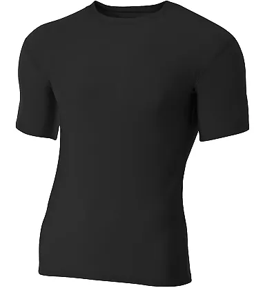 A4 NB3130 - Youth Short Sleeve Compression Crew BLACK front view