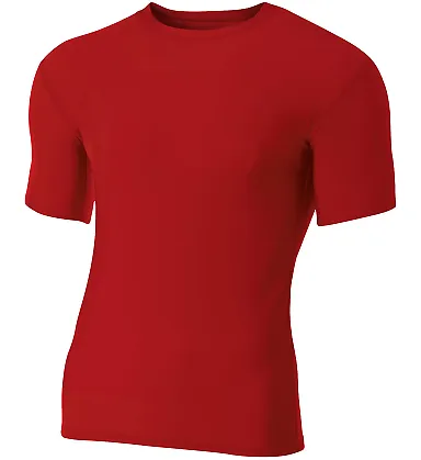 A4 NB3130 - Youth Short Sleeve Compression Crew SCARLET front view