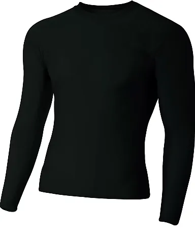 A4 NB3133 - Youth Long Sleeve Compression Crew BLACK front view