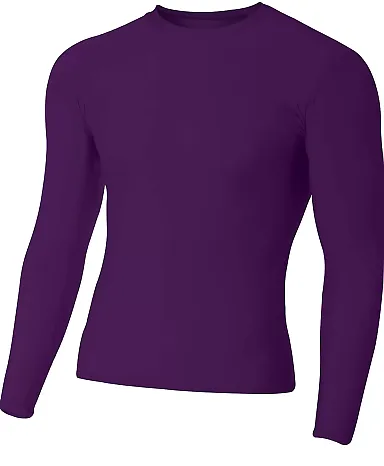 A4 NB3133 - Youth Long Sleeve Compression Crew PURPLE front view