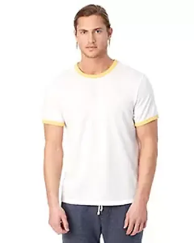 Alternative Apparel 5103 Unisex Keeper Ringer T-Sh in White/ maize front view