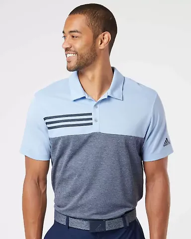 Adidas Golf Clothing A508 Heathered Colorblock 3-S Glow Blue Heather/ Collegiate Navy Heather front view