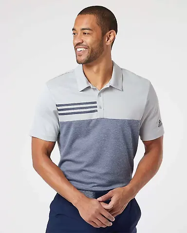 Adidas Golf Clothing A508 Heathered Colorblock 3-S Grey Two Heather/ Collegiate Navy Heather front view